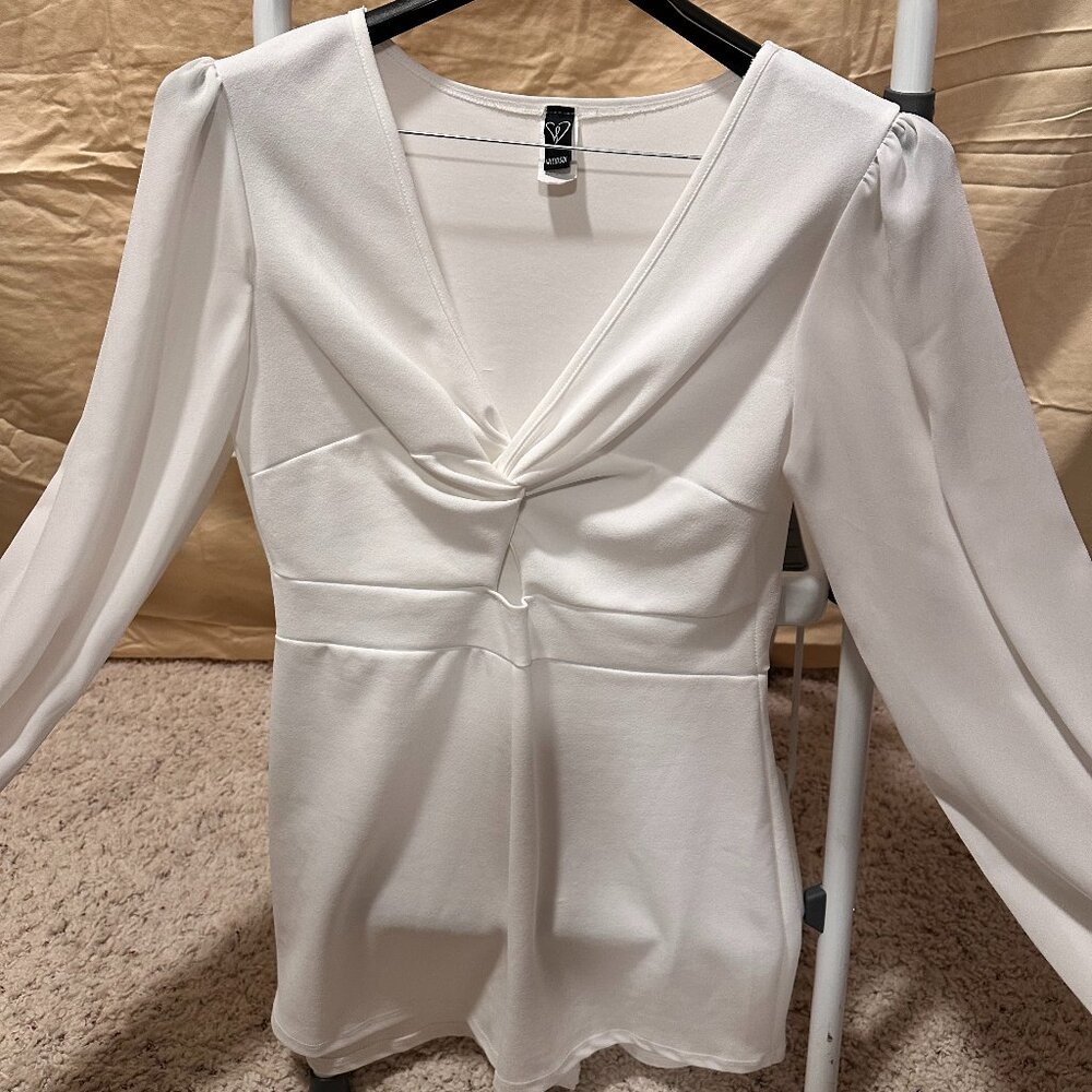 Off-White Jumper/Short/Dress with long sleeves made of sheer voile fabric